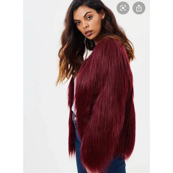 Unreal Fur Australia Burgundy Coat Size Small - Picture 3 of 3